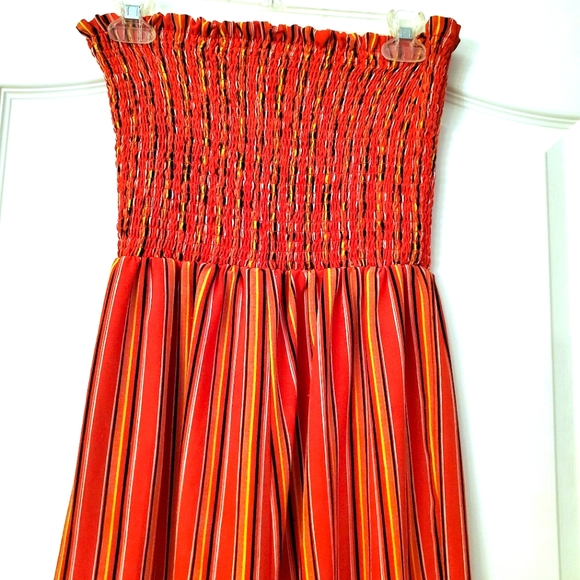 Charlotte Russe Strapless Tube Top Orange striped Jumpsuit M - Picture 2 of 5